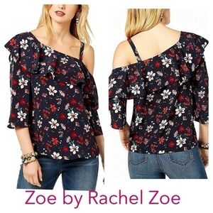 Rachel Zoe One Shoulder ruffle Floral Pullover Top